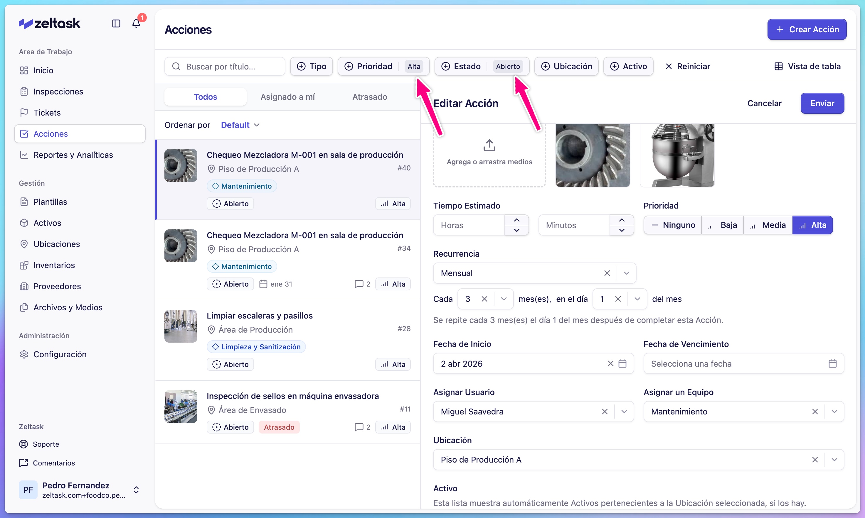 Filtered view showing high-priority open actions